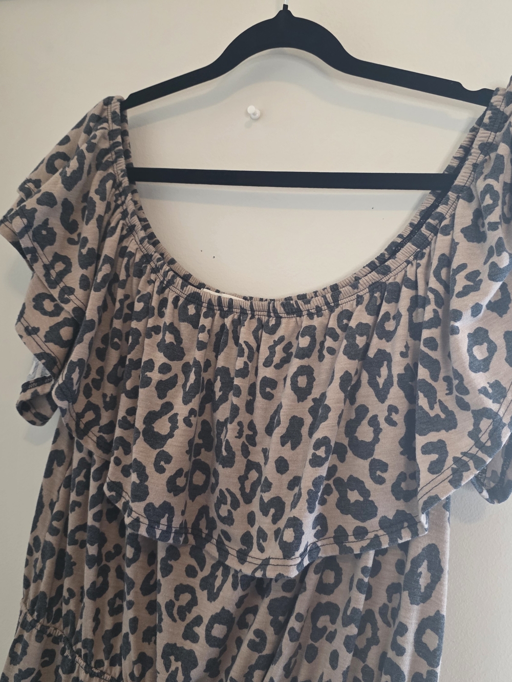 Leopard Print Off-Shoulder Jumpsuit in Tan & Black 1X - Picture 8 of 9